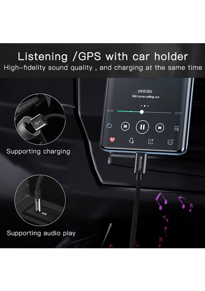 Şarj Ses Kablosu 2'si 1 Arada Lightning-3,5 mm Aux Kablosu, Araba Stereo Hoparlör Kulaklıkla Çalışır (Yurt Dışından)