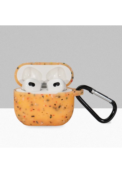 Apple Airpods için 3 Çiçek Desenli Silikon tooth Koruyucu İle Anti Kayıp Karabina Turuncu Kulaklık Kılıfı (Yurt Dışından)