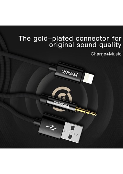 Şarj Ses Kablosu 2'si 1 Arada Lightning-3,5 mm Aux Kablosu, Araba Stereo Hoparlör Kulaklıkla Çalışır (Yurt Dışından)