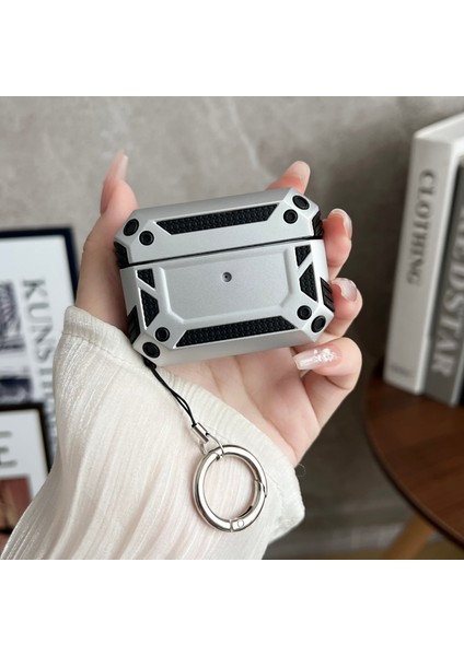 Airpods Pro için Askeri Damla Geçirmez Tpu + Pc Kulakiçi Koruyucu Cilt Toka Gümüş Kulaklık Kılıfı (Yurt Dışından)