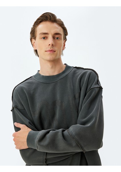 Oversize Sweatshirt Baskılı Bisiklet Yaka Yıkamalı Şardonlu Pamuk Karışımlı fiyatları