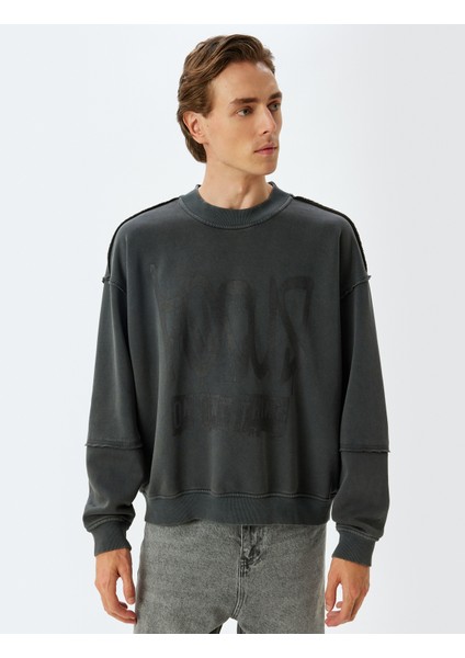 Oversize Sweatshirt Baskılı Bisiklet Yaka Yıkamalı Şardonlu Pamuk Karışımlı modelleri