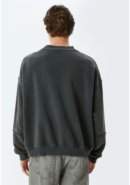 Oversize Sweatshirt Baskılı Bisiklet Yaka Yıkamalı Şardonlu Pamuk Karışımlı fırsatları