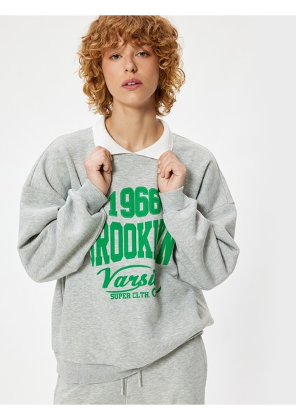 Polo Yaka Sweatshirt Oversize Kolej Baskılı Uzun Kollu fiyatları
