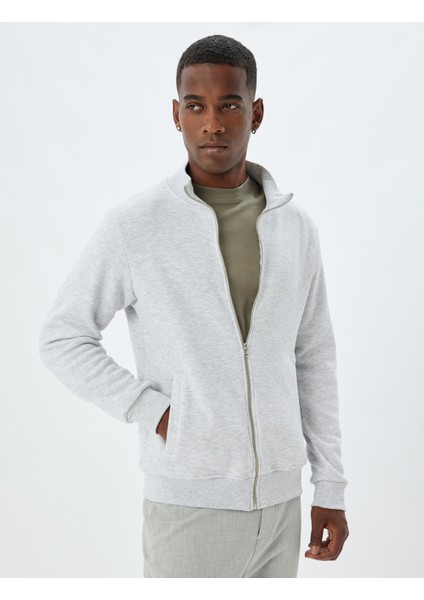 Fermuarlı Sweatshirt Dik Yaka Uzun Kollu Cep Detaylı Şardonlu Pamuk Karışımlı modelleri