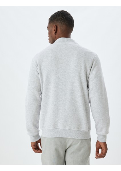 Fermuarlı Sweatshirt Dik Yaka Uzun Kollu Cep Detaylı Şardonlu Pamuk Karışımlı fırsatları
