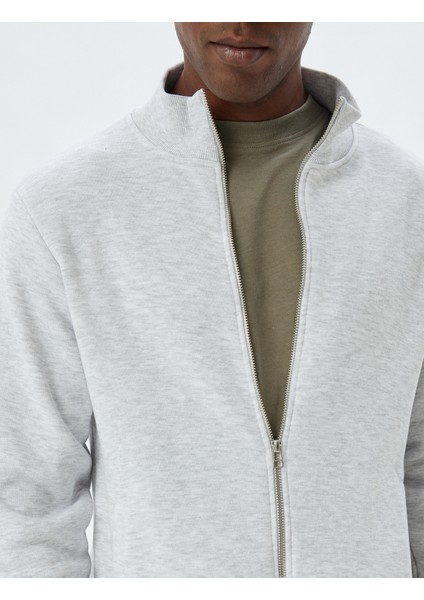 Fermuarlı Sweatshirt Dik Yaka Uzun Kollu Cep Detaylı Şardonlu Pamuk Karışımlı indirimleri