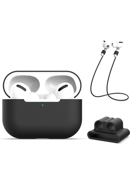 Apple Airpods Pro için Askılı+Sabit Parçalı Silikon Kulaklık Kılıfı (Yurt Dışından)
