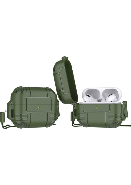 Şık tooth Tpu Anti Damla Koruyucu Kabuk Airpods Pro Ordu İ için Kordon İle Kulaklık Kılıfı (Yurt Dışından)