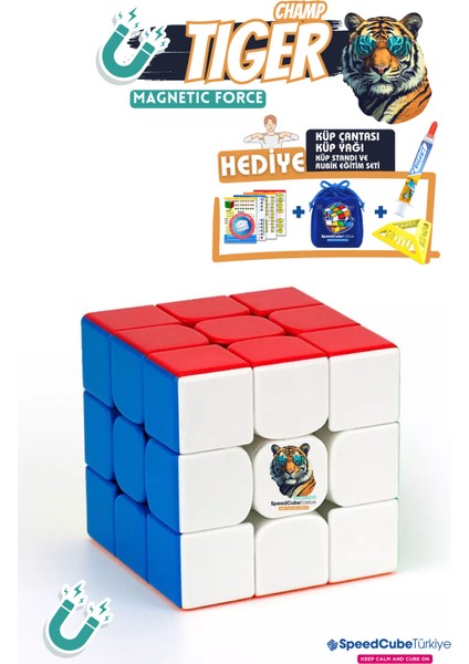 Champ Tiger 3x3 Profesyonel Manyetik Mıknatıslı Rubik Küp Akıl Küpü Zeka Küpü Speedcube Eğitici