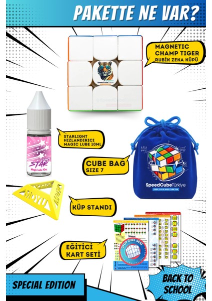 Champ Tiger 3x3 Profesyonel Manyetik Mıknatıslı Rubik Küp Akıl Küpü Zeka Küpü Speedcube Eğitici