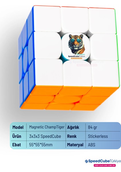 Champ Tiger 3x3 Profesyonel Manyetik Mıknatıslı Rubik Küp Akıl Küpü Zeka Küpü Speedcube Eğitici