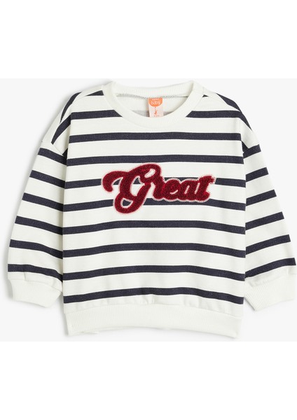 Sweatshirt Slogan Baskı Detaylı Uzun Kollu Bisiklet Yaka Şardonlu Pamuklu