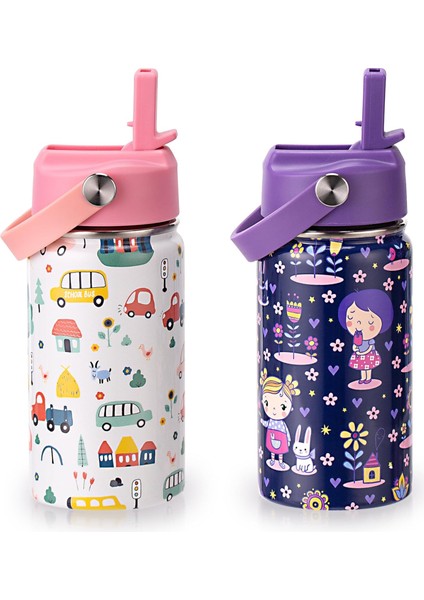12 Oz Çocuklar Yalıtımlı Su Şişesi Çift Duvar Vakum Bardak 18/8 Paslanmaz Çelik Sızdırmaz Çocuklar Pipetli Bardak Okul Erkekleri ve Kızlar Için Metal Su Şişesi (Yurt Dışından)