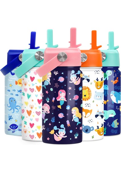 Çocuk Su Şişesi Bale Su Şişesi 12 Oz Saman ile Yalıtımlı Paslanmaz Çelik Seyahat Okul Cam Çift Duvarlı Vakum Bardak Kızlar ve Çocuklar Için (Yurt Dışından)