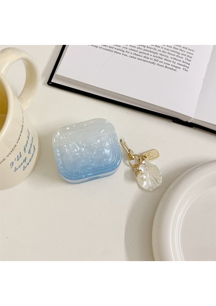 Apple Airpods Pro için Degrade Kabuk Tahıl , Kabuk Şekli Kolye İle Yumuşak Tpu Kare Koruyucu Gök Si Kulaklık Kılıfı (Yurt Dışından) fiyatları