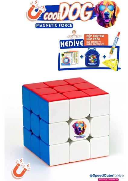 Cool Dog 3x3 Profesyonel Manyetik Mıknatıslı Rubik Küp Akıl Küpü Zeka Küpü Speedcube Eğitici