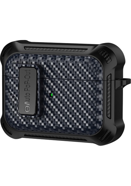 Apple Airpods Pro için Karbon Fiber Doku Tpu + Pc Anti Damla Presleme Tokası Kutusu Safir Kulaklık Kılıfı (Yurt Dışından)