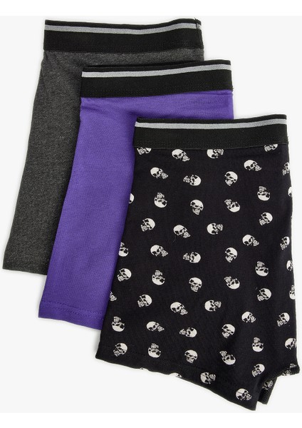3'Lü Boxer Seti Slim Fit Kuru Kafa Baskılı Pamuklu