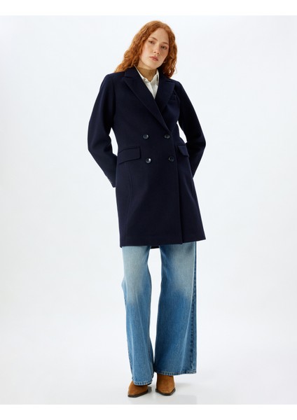 Uzun Kaşe Kaban Kalın Örme Kruvaze Düğmeli Cepli modelleri