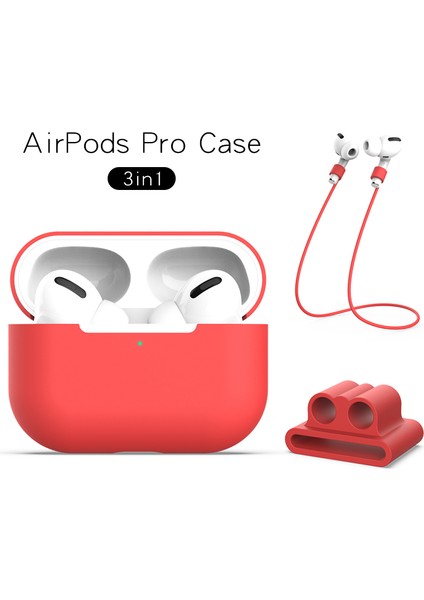 Apple Airpods Pro Red için Askılı + Sabit Parçalı Silikon Kulaklık Kılıfı (Yurt Dışından) fiyatları