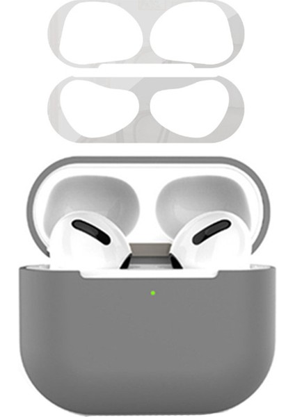 Apple Airpods 3 için Kutusu Silikon Şok Emici Metal Toz Geçirmez Etiket Seti Galaxy + Gümüş Kulaklık Kılıfı (Yurt Dışından)