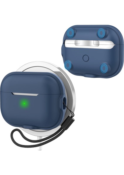 Airpods Pro 2 için Silikon Manyetik Kablosuz Şarj Koruyucu Kayış Gece Yarısı Si Kulaklık Kılıfı (Yurt Dışından)