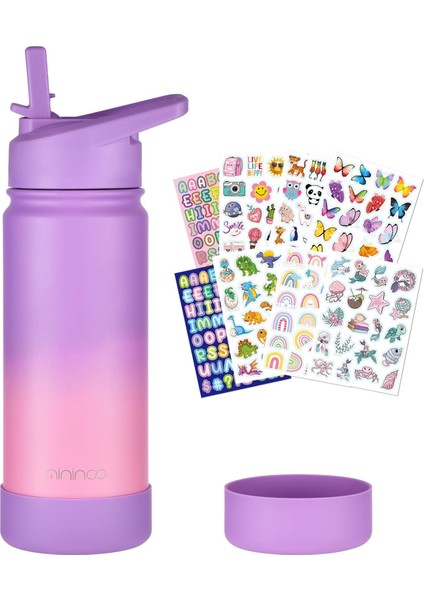 ，，çocuklar Okul Su Şişesi 16 Oz Paslanmaz Çelik Yalıtımlı Su Şişesi Çocuklar Için Kız Erkek Çocuklar Için Saman Kapaklı (Mor / Pembe) (Yurt Dışından)