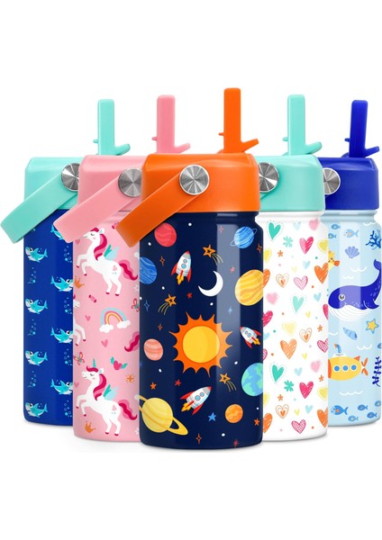 Çocuk Su Şişesi Bale Su Şişesi 12 Oz Saman ile Yalıtımlı Paslanmaz Çelik Seyahat Okul Cam Çift Duvarlı Vakum Bardak Kızlar ve Çocuklar Için (Yurt Dışından)