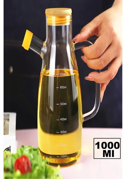 Tekno Trust Bambu Kapaklı Yağdanlık 1000 ml Borosilikat Cam Yağlık Sirkelik Şişesi Master Vakumlu Sosluk