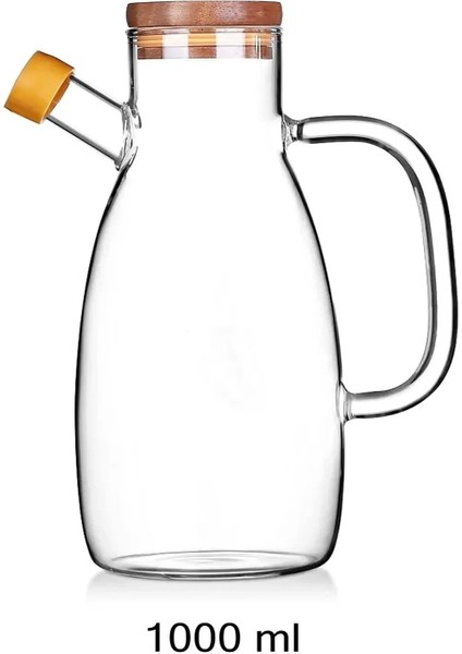 Tekno Trust Bambu Kapaklı Yağdanlık 1000 ml Borosilikat Cam Yağlık Sirkelik Şişesi Master Vakumlu Sosluk