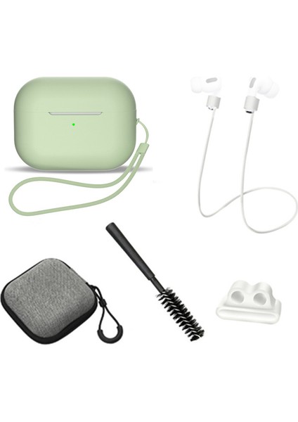 Airpods Pro 2 için 6'Sı 1 Arada Silikon Koruyucu + Anti Kayıp Halat + Saklama Kutusu + Fırça + Saat Bandı Tutucu + El Halatı Matcha Kulaklık Kılıfı (Yurt Dışından)