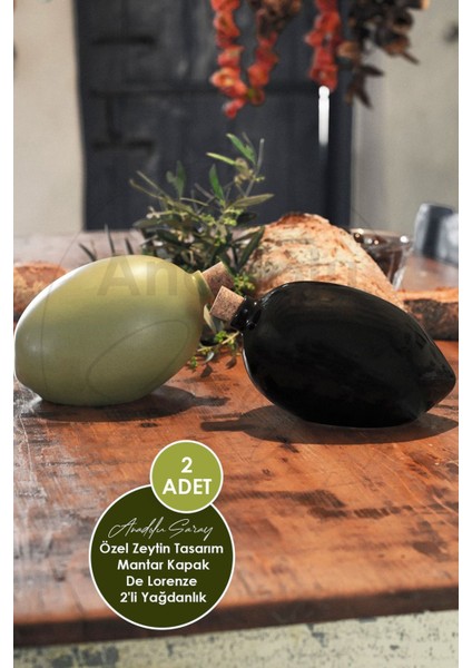Tekno Trust 2 Adet Özel Handmade Zeytin Tasarım Mantar Kapak De Lorenze Yağdanlık Zeytinyağı Sirke Yağdanlık