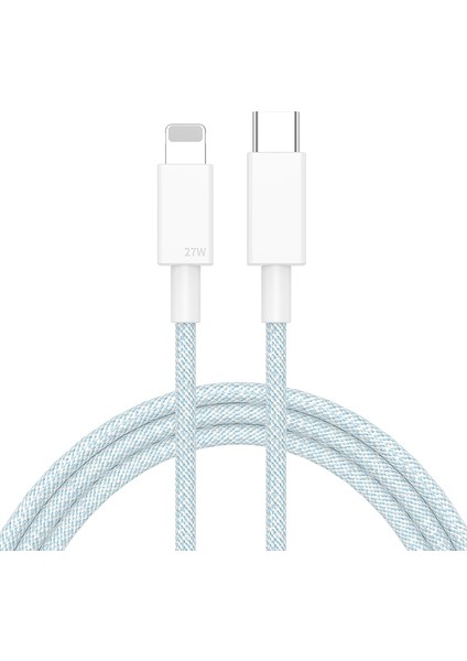 iPhone 13/14/imac Type-C Için 2m Pd 27W Hızlı Şarj Kablosu-Lightning Veri Kablosu Renkli Naylon Örgülü Şarj Kablosu-Mavi (Yurt Dışından)