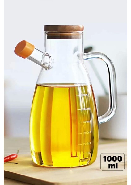 Tekno Trust Bambu Kapaklı Cam Yağdanlık Vakumlu Borosilikat Cam Sirkelik Zeytinyağı 1000 ml