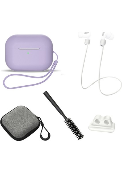 Airpods Pro 2 için 6'Sı 1 Arada Silikon Koruyucu + Anti Kayıp Halat + Saklama Kutusu + Fırça + Saat Bandı Tutucu + El Halatı Kulaklık Kılıfı (Yurt Dışından)