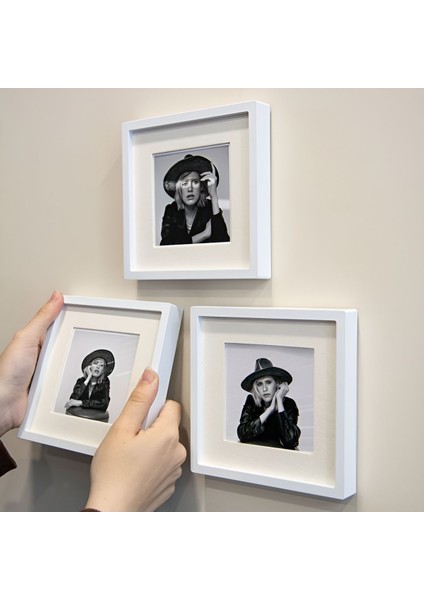 Yapışkanlı Sök Tak Paspartulu Pola Çerçeveler 14X14 - 3'lü Paket Beyaz