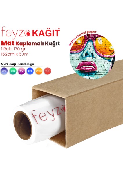 Feyza Kağıt® Premium Mat Coated Kağıt (Kaplamalı) 170 gr Rulo 152 cm x 50 mt  - 1 Rulo