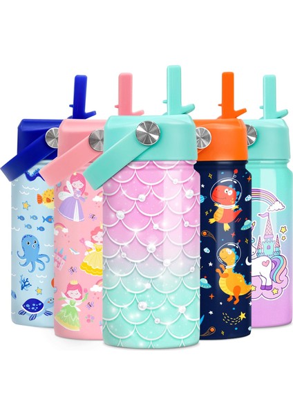 Çocuk Su Şişesi Bale Su Şişesi 12 Oz Saman ile Yalıtımlı Paslanmaz Çelik Seyahat Okul Cam Çift Duvarlı Vakum Bardak Kızlar ve Çocuklar Için (Yurt Dışından)