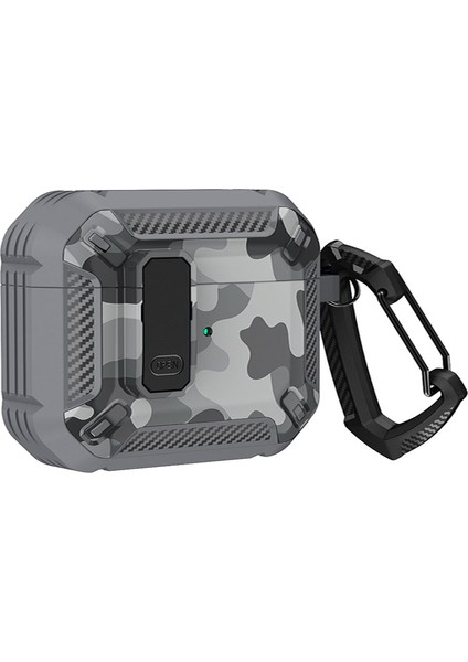 Apple Airpods Pro için Yumuşak Tpu + Pc tooth Koruyucu Desen Baskılı Kabuk Toka Gri Camo Kulaklık Kılıfı (Yurt Dışından)