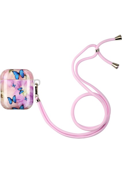 Apple Airpods için 2016 2019 Airpods Kablosuz 2019 Tpu Imd Desen Baskı Kordon Çiçek Kelebekli Koruyucu Kulaklık Kılıfı (Yurt Dışından)