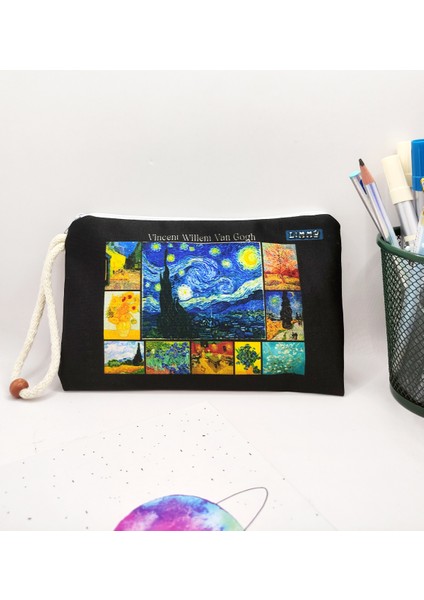 Vincent Willem Van Gogh Eserleri Desenli Kalem Kutusu Yıkanabilir Bez Kalemlik