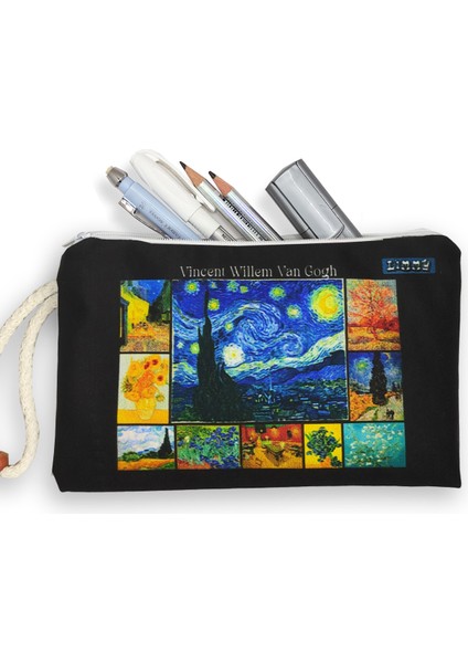 Vincent Willem Van Gogh Eserleri Desenli Kalem Kutusu Yıkanabilir Bez Kalemlik