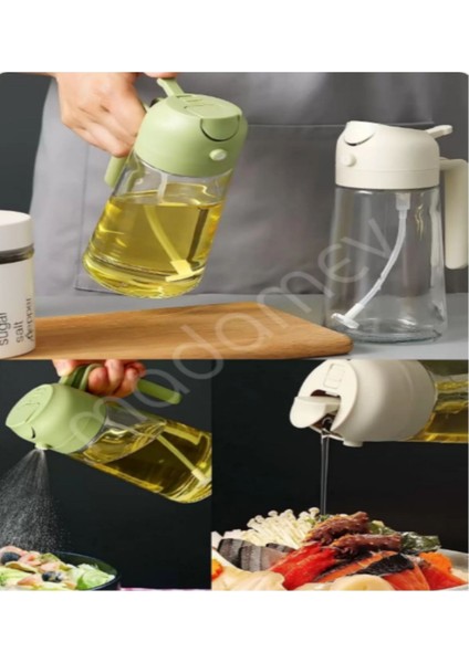 Çift Fonksiyonlu Cam Yağdanlık 550ML Kulplu Sıvıyağ Şişesi Airfryer Sprey Yağlık