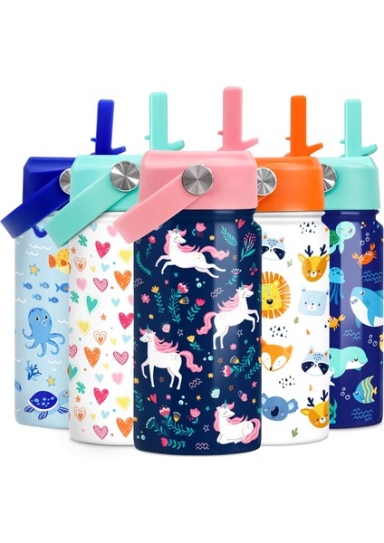 Çocuk Su Şişesi Bale Su Şişesi 12 Oz Saman ile Yalıtımlı Paslanmaz Çelik Seyahat Okul Cam Çift Duvarlı Vakum Bardak Kızlar ve Çocuklar Için (Yurt Dışından)