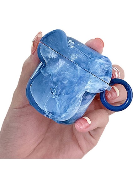 Apple Airpods için 2016 2019 Airpods Kablosuz 2019 Yumuşak Tpu Mermer Desenli Sevimli Ayı Kafa Şekli Tokalı Koruyucu Kulaklık Kılıfı (Yurt Dışından)