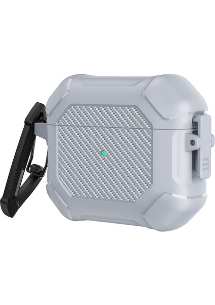 Airpods 3 için Koruyucu Tpu + Pc Karabina İle Karbon Fiber Doku Darbeye Dayanıklı Kulaklık Kılıfı (Yurt Dışından)