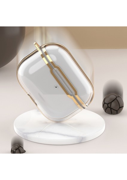 Airpods Pro 2 için Şeffaf Yumuşak Tpu Sert Pc Damla Korumalı Tam Vücut Koruyucu Galvanik Karabina Kancalı Şeffaf Kulaklık Kılıfı (Yurt Dışından)