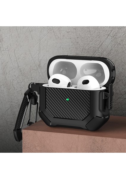 Airpods 3 için Koruyucu Tpu + Pc Karabina İle Karbon Fiber Doku Darbeye Dayanıklı Kulaklık Kılıfı (Yurt Dışından) fiyatları