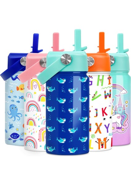 Çocuk Su Şişesi Bale Su Şişesi 12 Oz Saman ile Yalıtımlı Paslanmaz Çelik Seyahat Okul Cam Çift Duvarlı Vakum Bardak Kızlar ve Çocuklar Için (Yurt Dışından)
